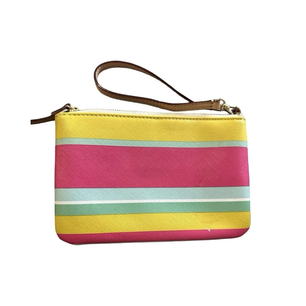 Kate Spade Striped Clutch - pink, yellow, green, white